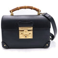 Gucci Padlock Bamboo Handle Paddle Lock Leather Shoulder Bag Black
