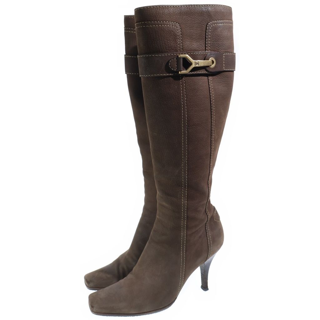 Louis Vuitton Suede Leather Long Boots Brown — view 2