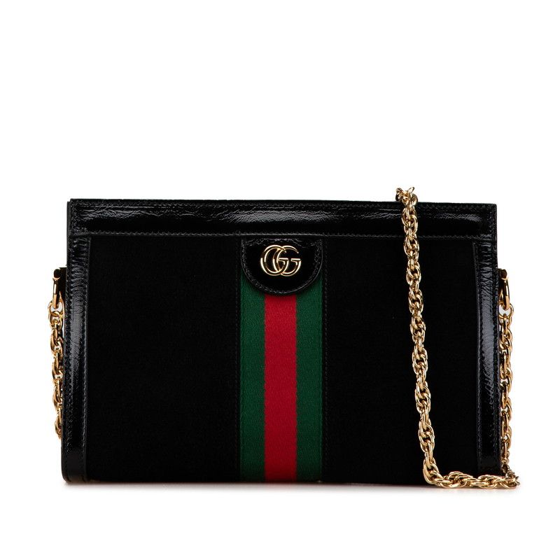 Gucci Ophidia Sherry Line Crossbody Chain Shoulder Bag Black Suede Leather
