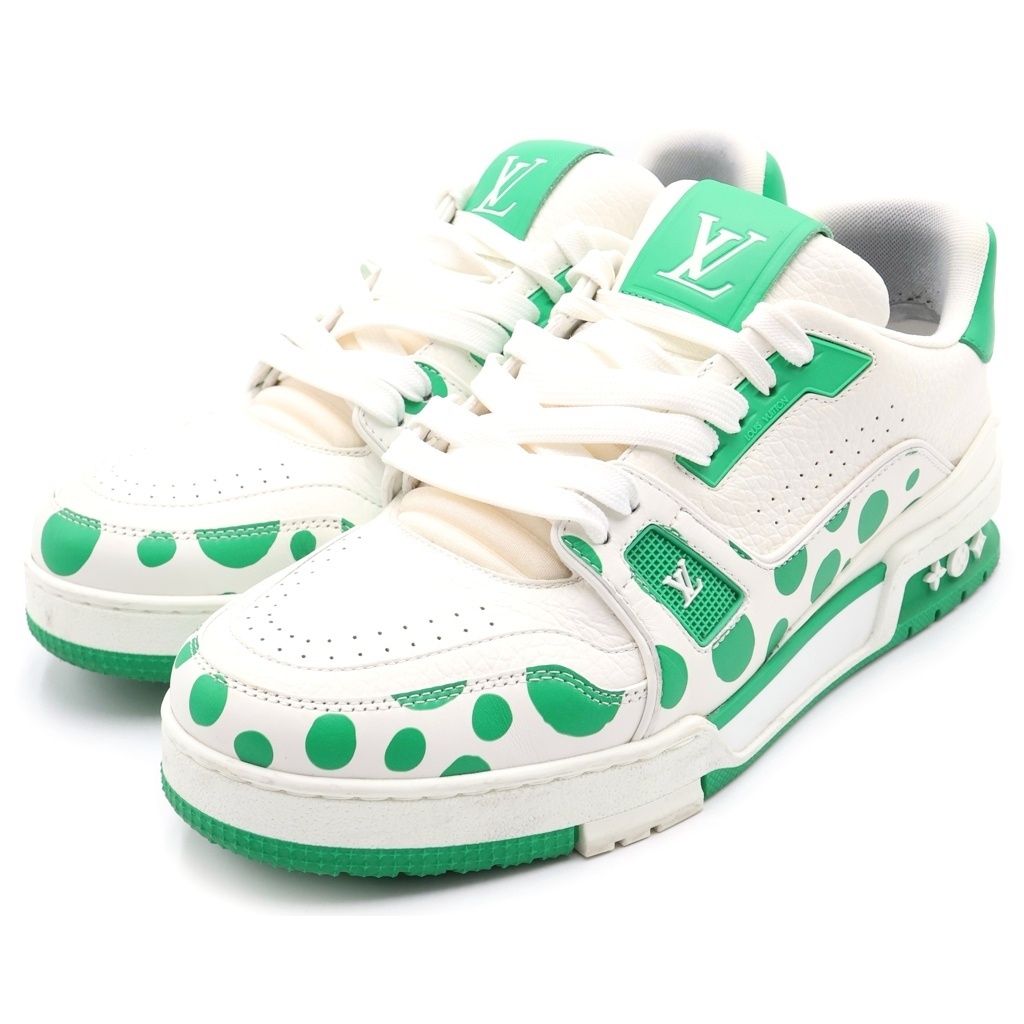 Louis Vuitton Yayoi Kusama LV Trainer Green White Leather 7.5 Sneaker — view 2