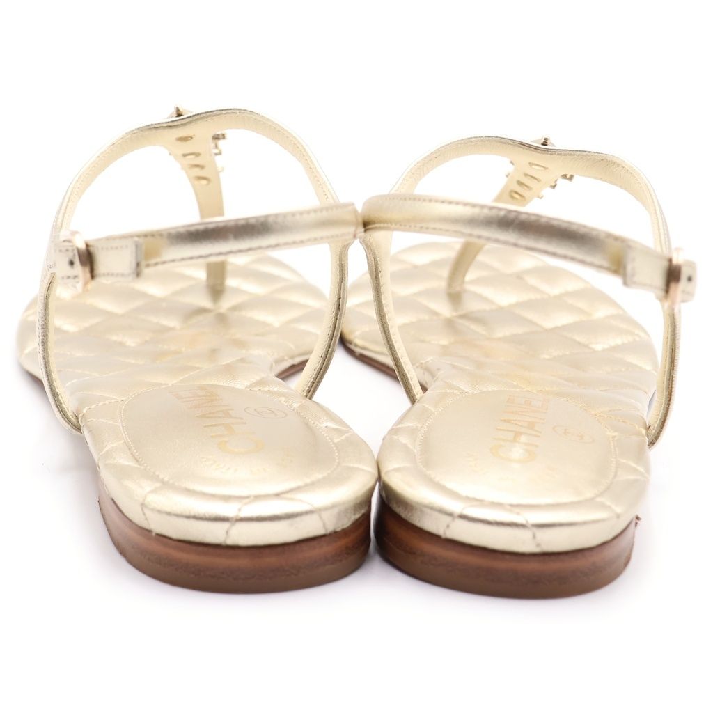 Chanel Quilted CC Logo Star Flat Thong Strap Sandals Gold — view 3