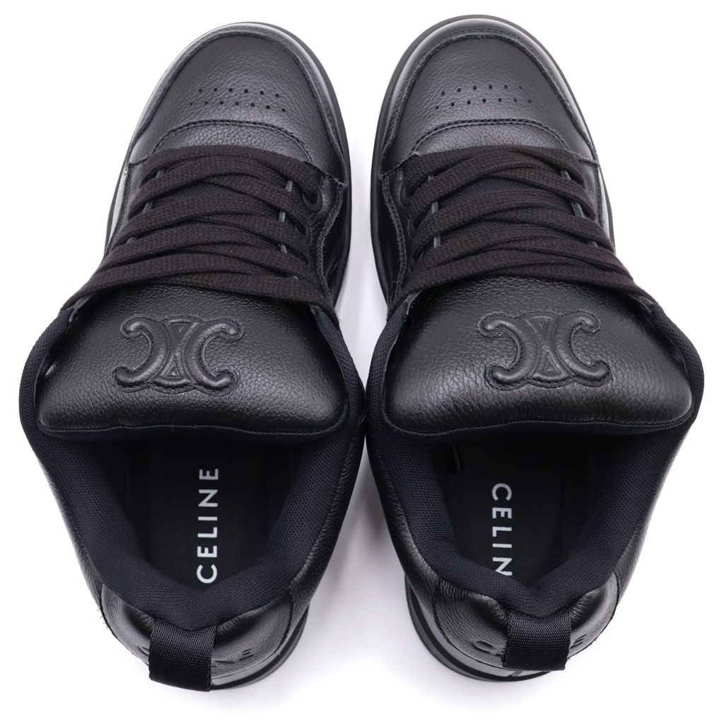 Celine Huntington Lace Up Low Sneakers Black Leather — view 4