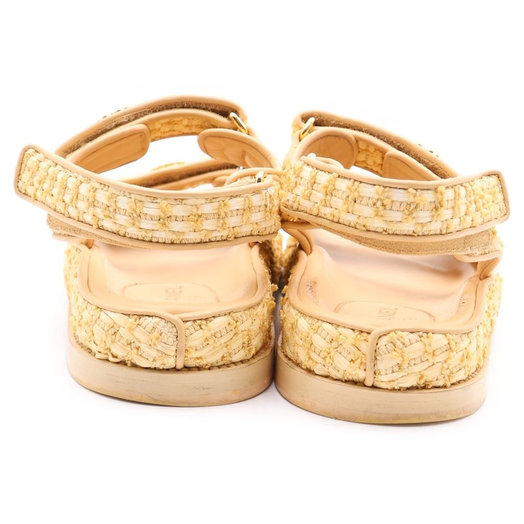 Chanel CC Logo Pearl Embellishment Tweed Sandals Yellow — view 3