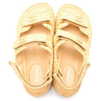 Chanel CC Logo Pearl Embellishment Tweed Sandals Yellow — view 4