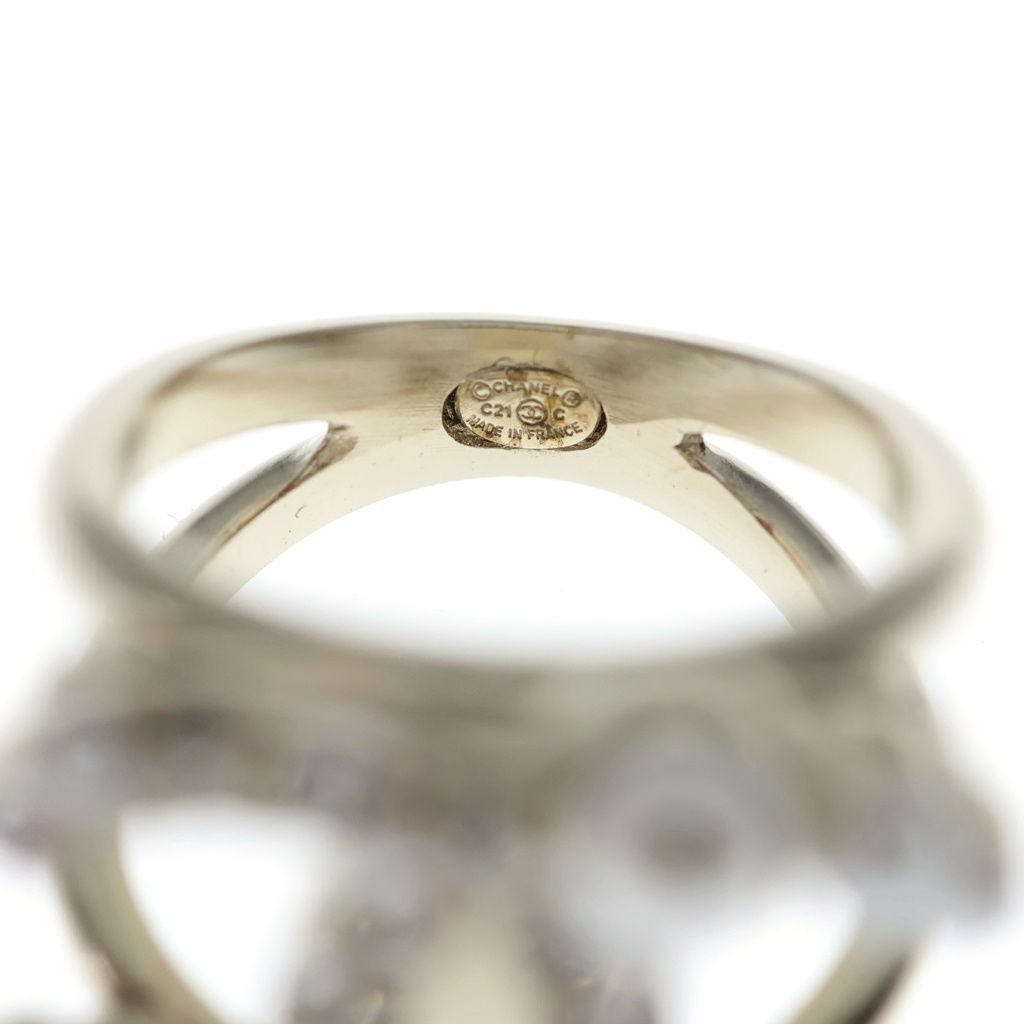 Chanel CC Logo Pearl Rhinestone Ring Gold — view 5