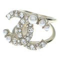 Chanel CC Logo Pearl Rhinestone Ring Gold