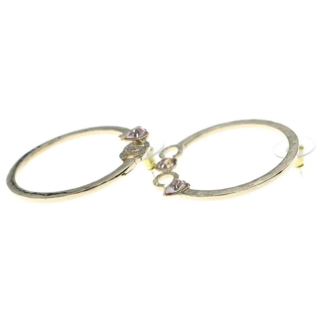 Chanel Hoop Earrings CC Logo Rhinestone Gold — view 3