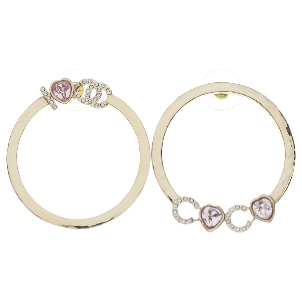 Chanel Hoop Earrings CC Logo Rhinestone Gold