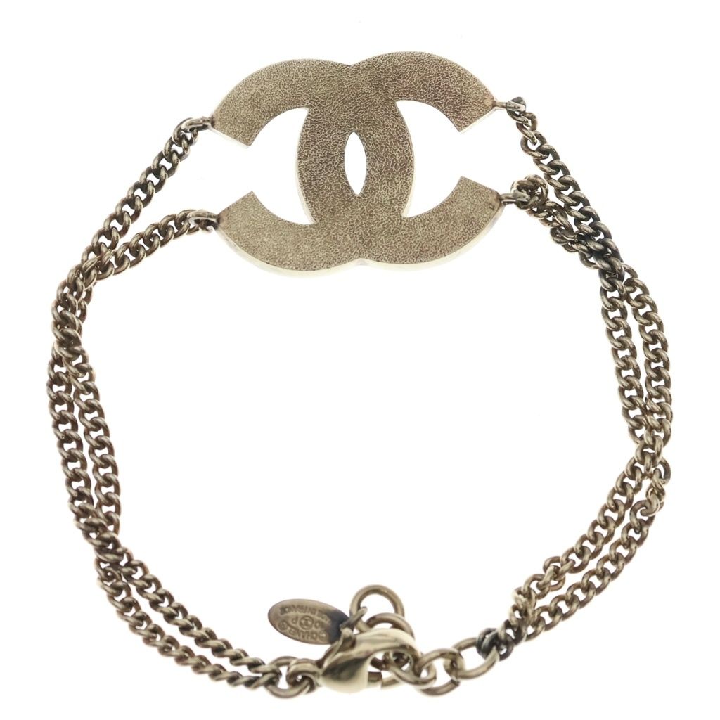 Chanel CC Logo Rhinestone Bracelet Gold — view 2