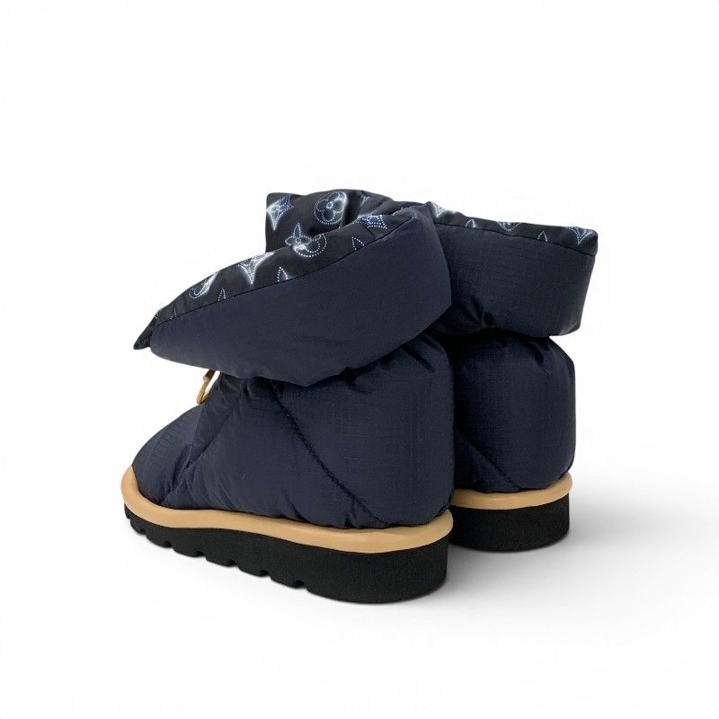 Louis Vuitton Pillow Line Monogram Boots Short Shoes Nylon Navy Brown Ankle — view 4