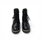 Chanel Boots Short Shoes Leather Black White CC Logo Lace — view 2