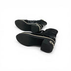 Chanel Boots Short Shoes Leather Black White CC Logo Lace — view 6