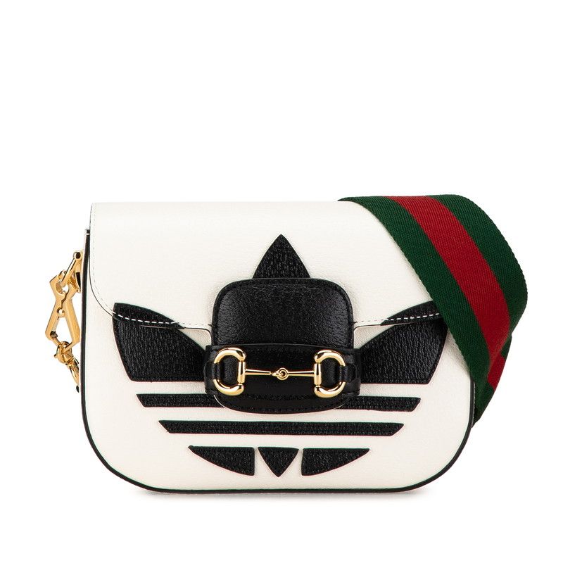 Gucci Adidas Horsebit Crossbody Shoulder Bag White Black Leather
