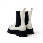 Chanel Boots Short Shoes Leather Patent White Black CC Logo Side Gore — view 4