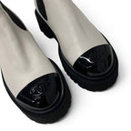 Chanel Boots Short Shoes Leather Patent White Black CC Logo Side Gore — view 9