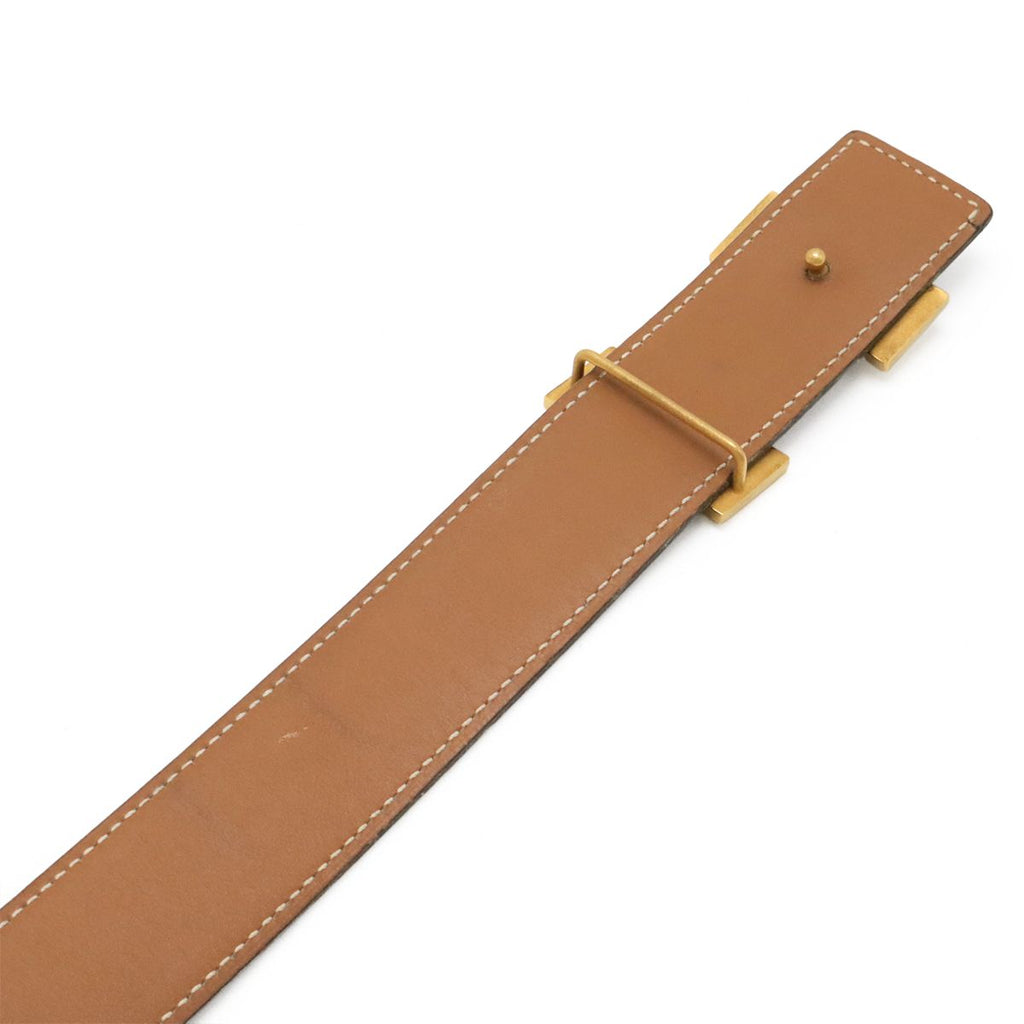 Hermes Belt Buckle Reversible Box Calf Leather Black Light Brown Gold 62 — view 4