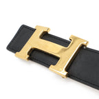 Hermes Belt Buckle Reversible Box Calf Leather Black Light Brown Gold 62 — view 3