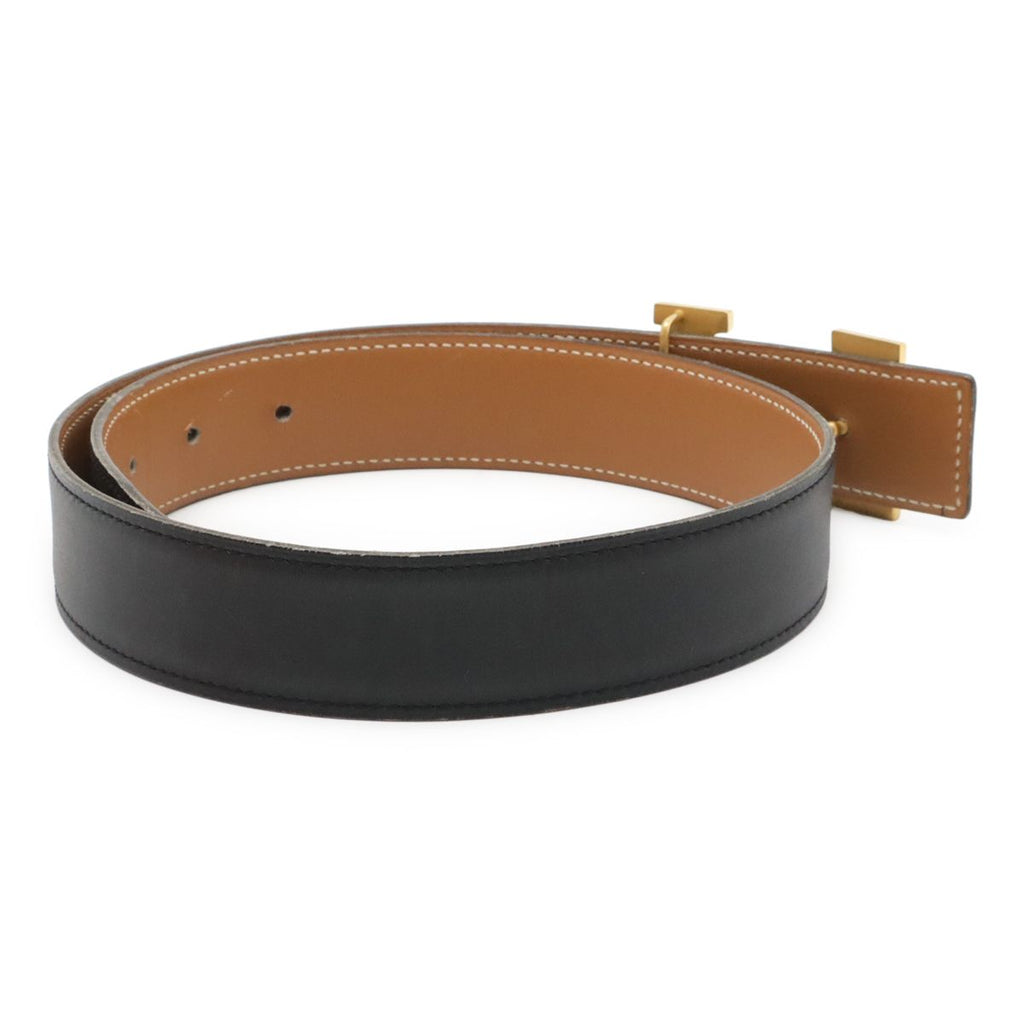 Hermes Belt Buckle Reversible Box Calf Leather Black Light Brown Gold 62 — view 2