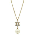 Chanel CC Logo Faux Pearl Pendant Rhinestone Gold Ivory