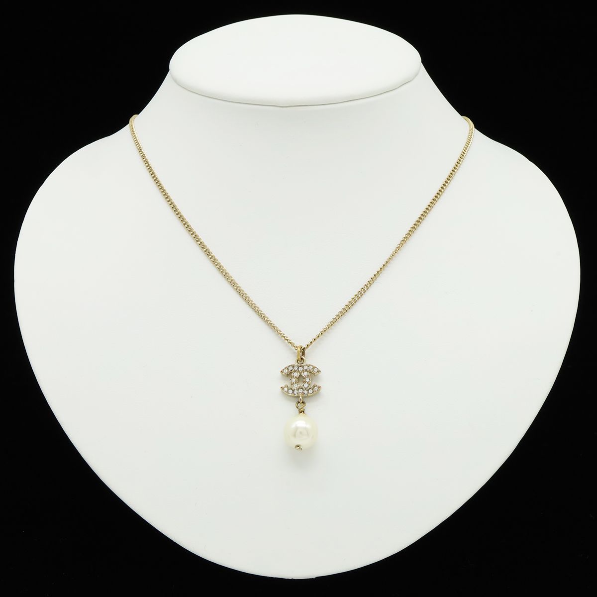Chanel CC Logo Faux Pearl Pendant Rhinestone Gold Ivory — view 6