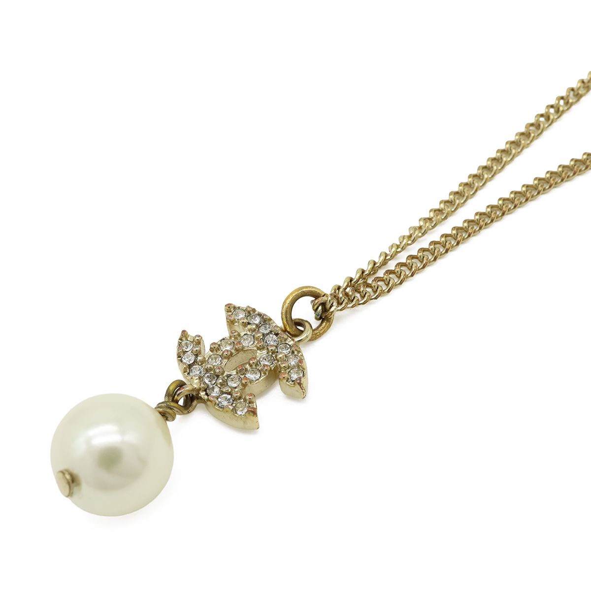 Chanel CC Logo Faux Pearl Pendant Rhinestone Gold Ivory — view 3