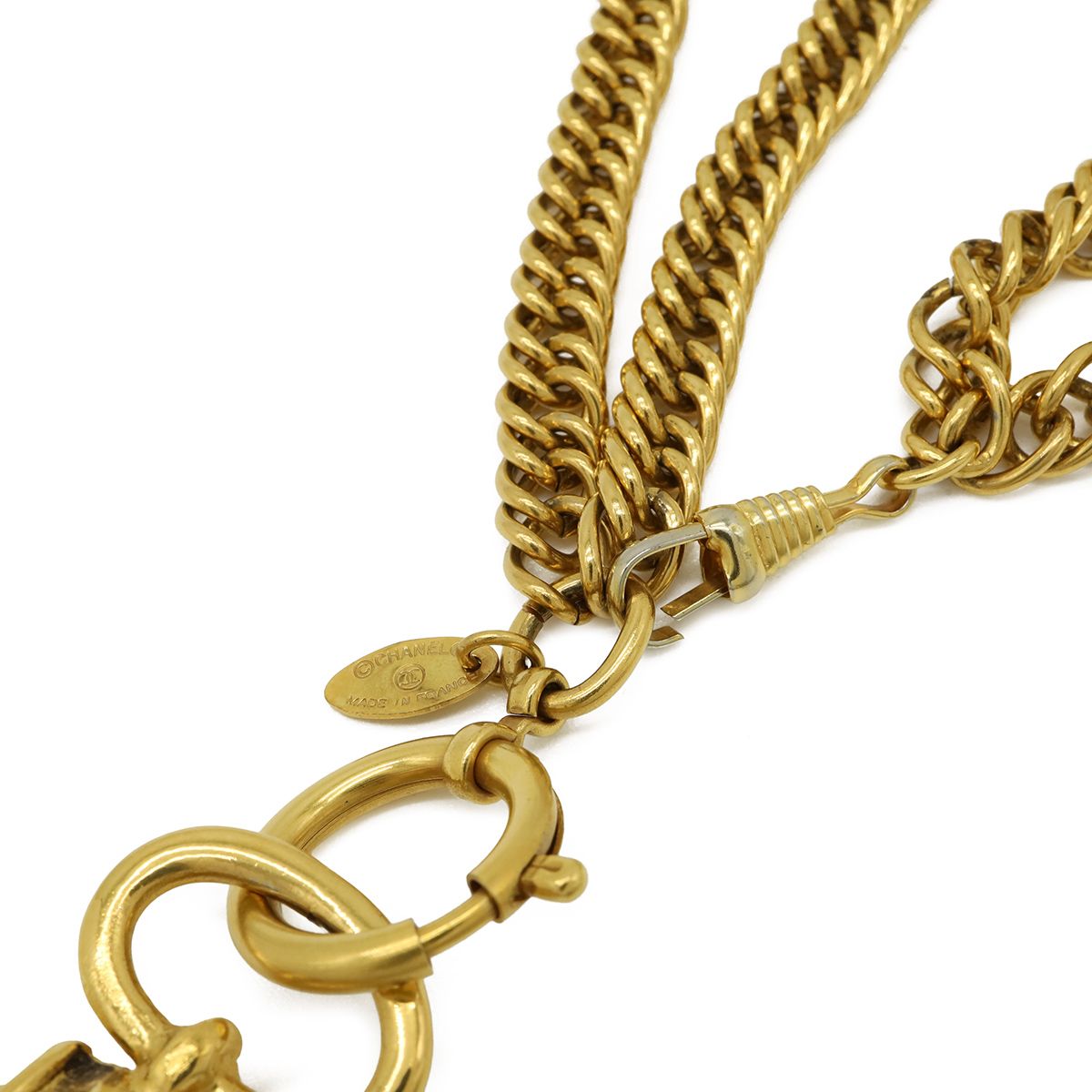 Chanel Loupe Necklace Chain Double Pendant Logo Circle Round Vintage Gold Plated — view 7