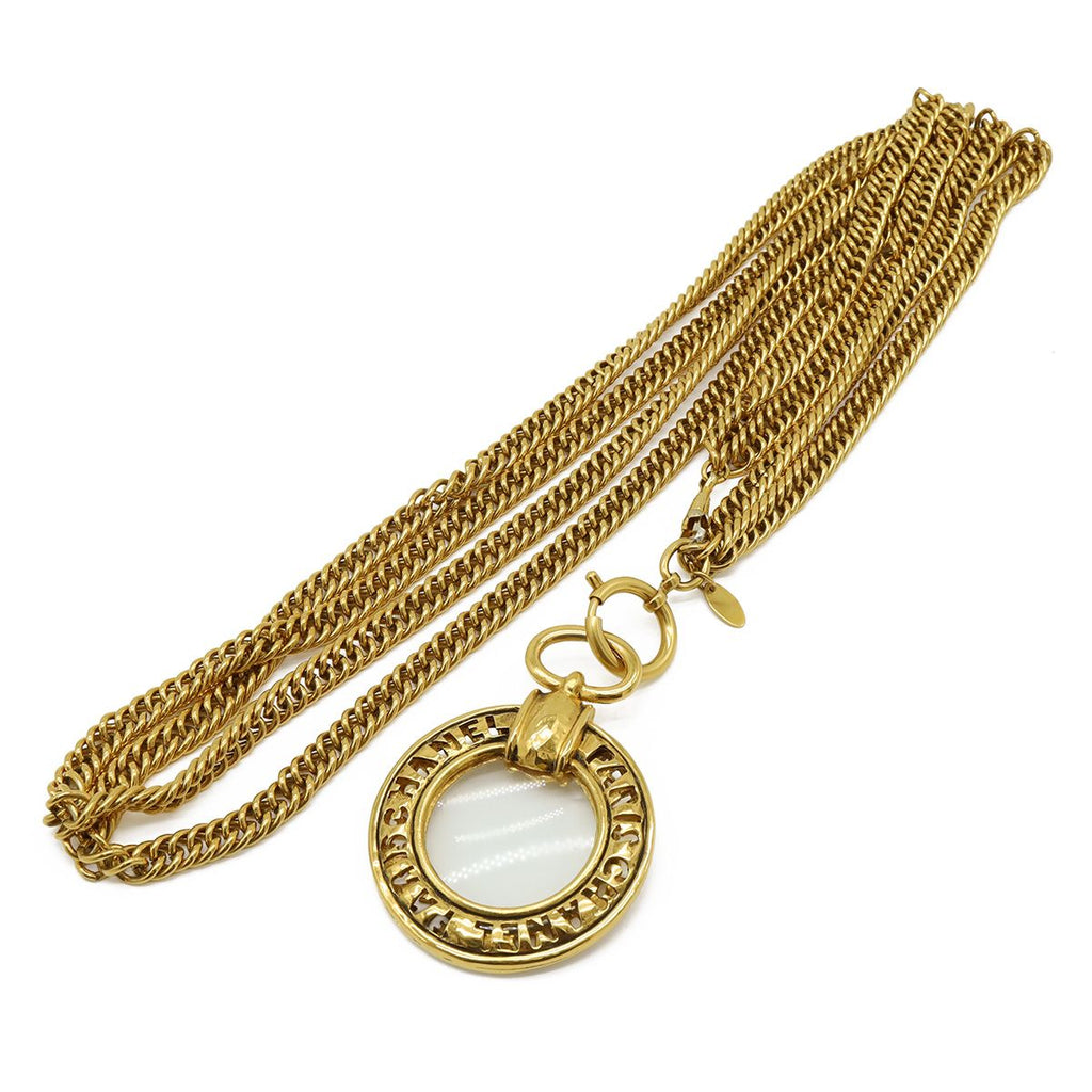 Chanel Loupe Necklace Chain Double Pendant Logo Circle Round Vintage Gold Plated — view 2
