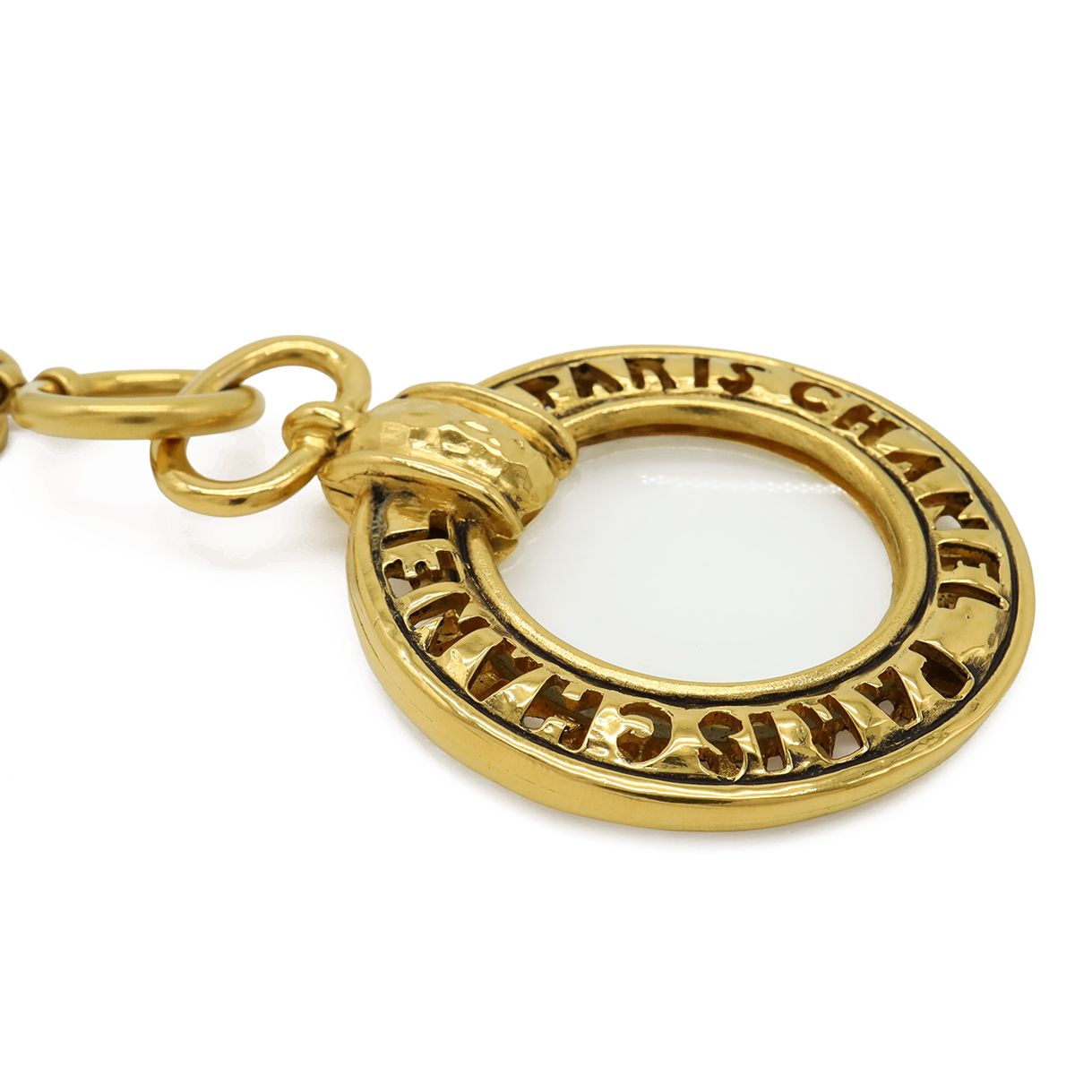 Chanel Loupe Necklace Chain Double Pendant Logo Circle Round Vintage Gold Plated — view 4