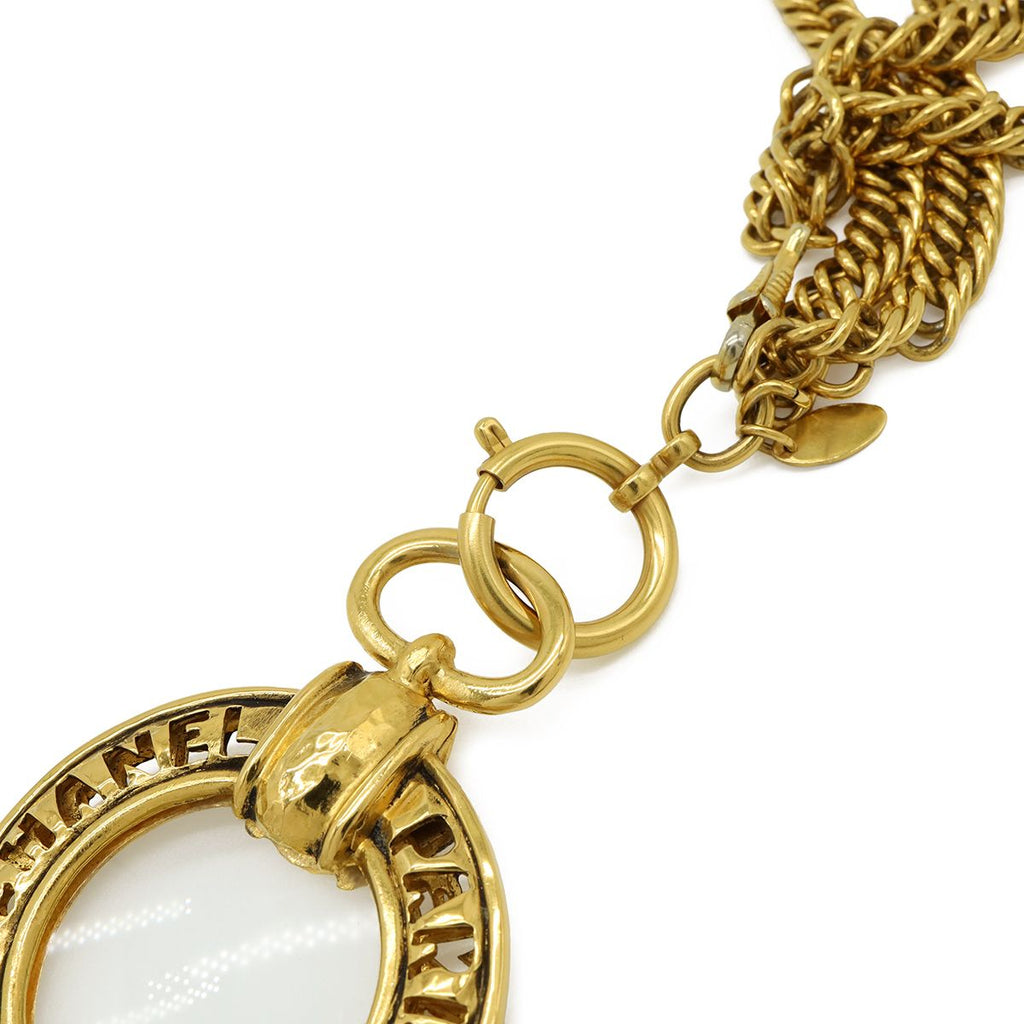 Chanel Loupe Necklace Chain Double Pendant Logo Circle Round Vintage Gold Plated — view 6