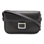 Hermes Martine Shoulder Bag Flap Box Calf Leather Black Silver