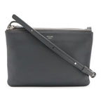 Celine Trio Small Shoulder Bag Pochette Pouch Leather Charcoal Gray Silver