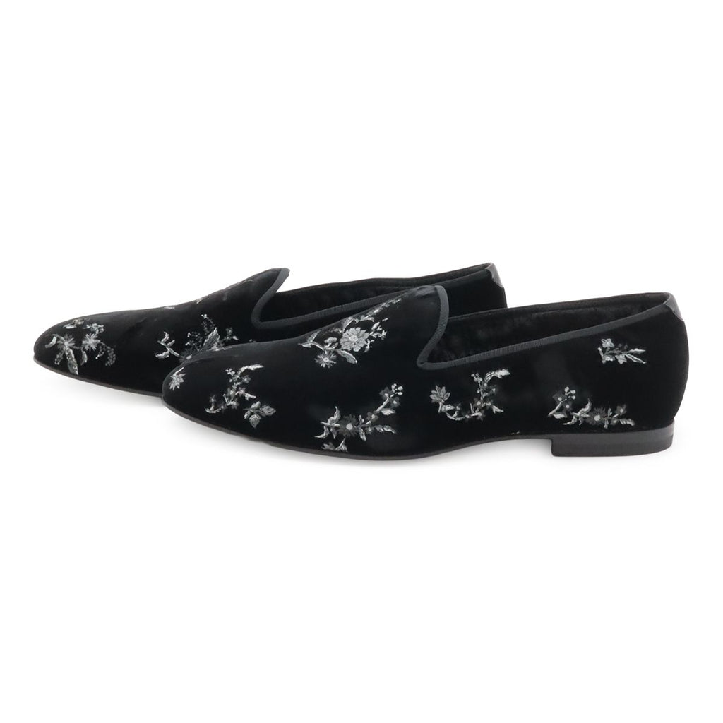 Dior Homme Slip on Flower Embroidery Velvet Black 44 Slipper — view 2