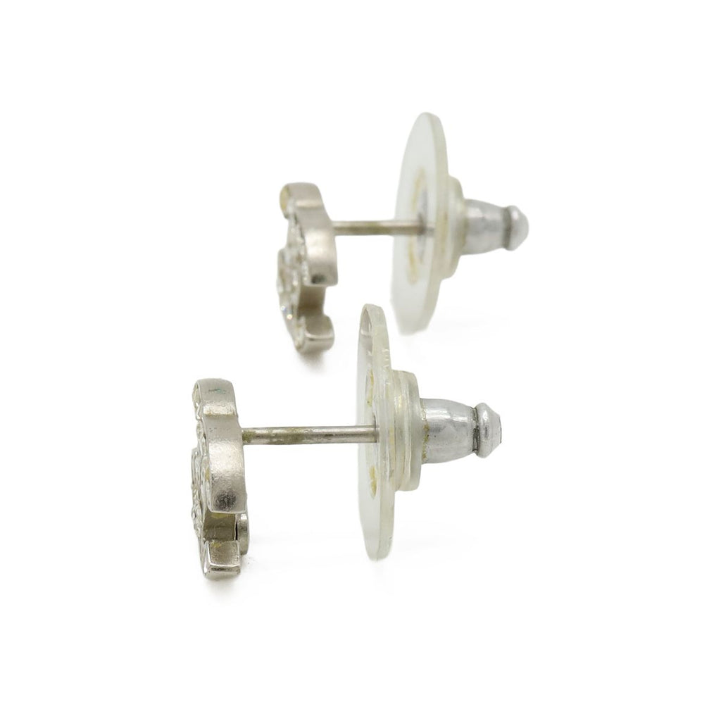 Chanel CC Logo Earrings Rhinestone Metal Silver — view 2