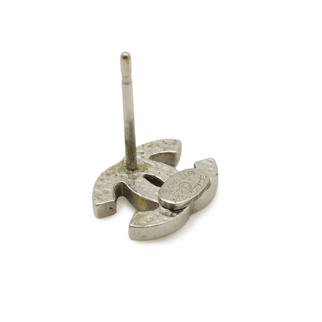 Chanel CC Logo Earrings Rhinestone Metal Silver — view 6