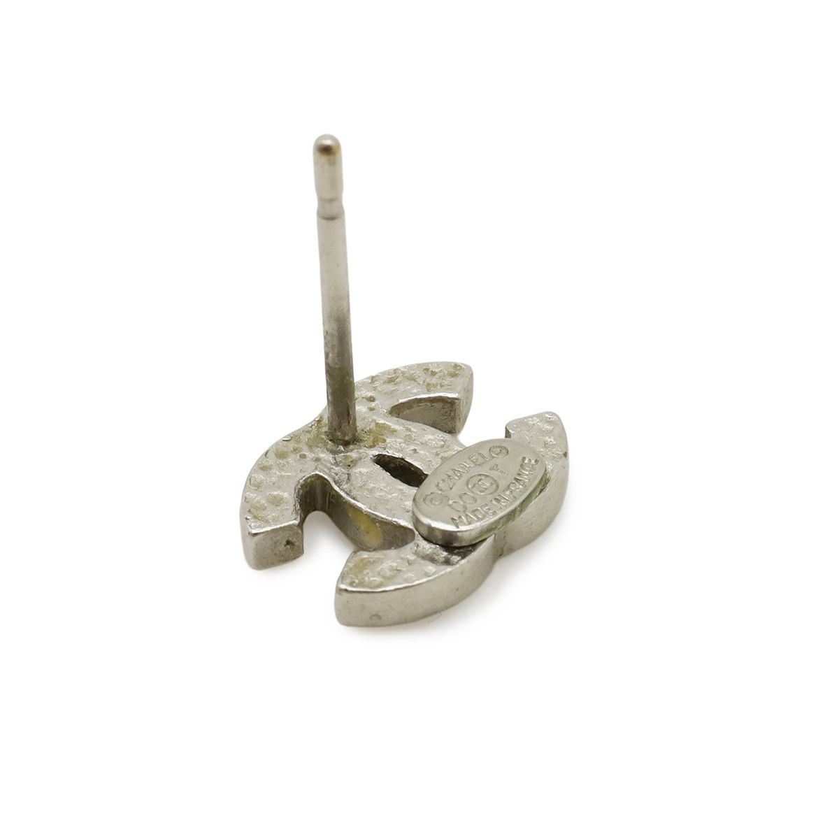 Chanel CC Logo Earrings Rhinestone Metal Silver — view 6