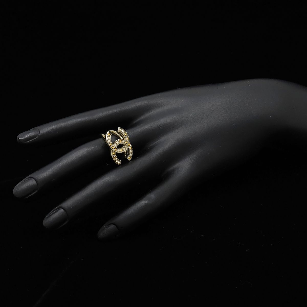 Chanel CC Logo Rhinestone Ring Gold Plated Orange — view 7