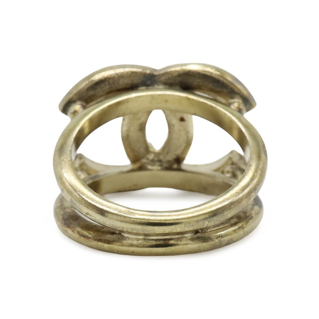 Chanel CC Logo Rhinestone Ring Gold Plated Orange — view 3