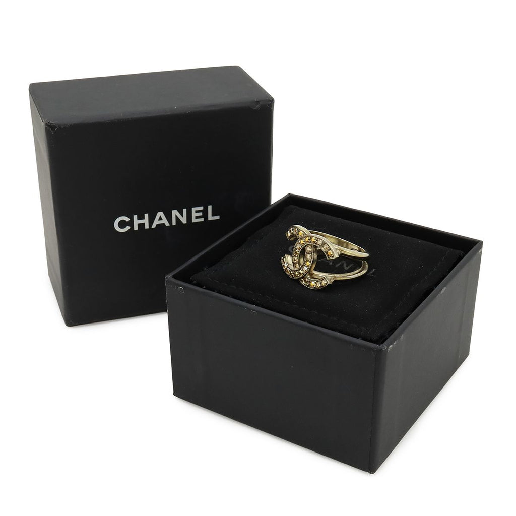 Chanel CC Logo Rhinestone Ring Gold Plated Orange — view 8