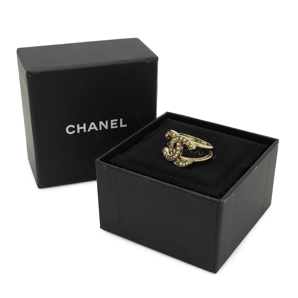 Chanel CC Logo Rhinestone Ring Gold Plated Orange — view 8