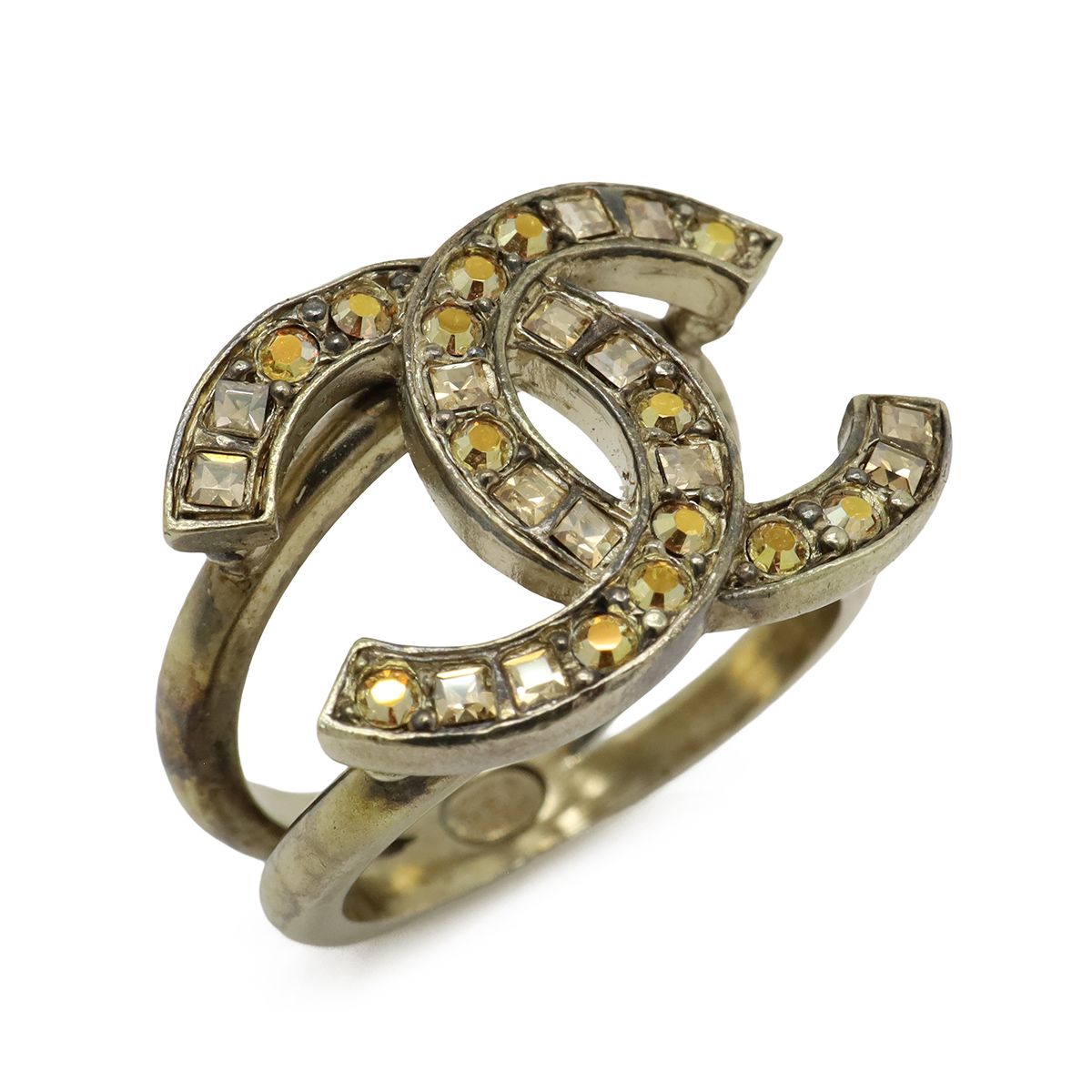 Chanel CC Logo Rhinestone Ring Gold Plated Orange — view 4