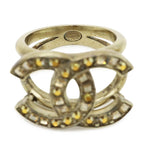 Chanel CC Logo Rhinestone Ring Gold Plated Orange — view 5
