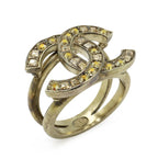 Chanel CC Logo Rhinestone Ring Gold Plated Orange