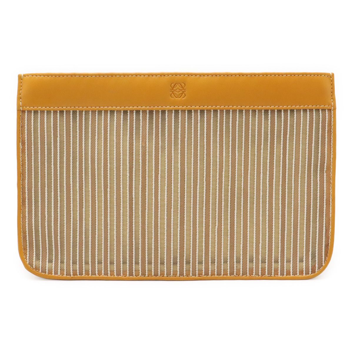 Loewe Anagram Pouch Makeup Clutch Striped Mesh Leather Master Gold