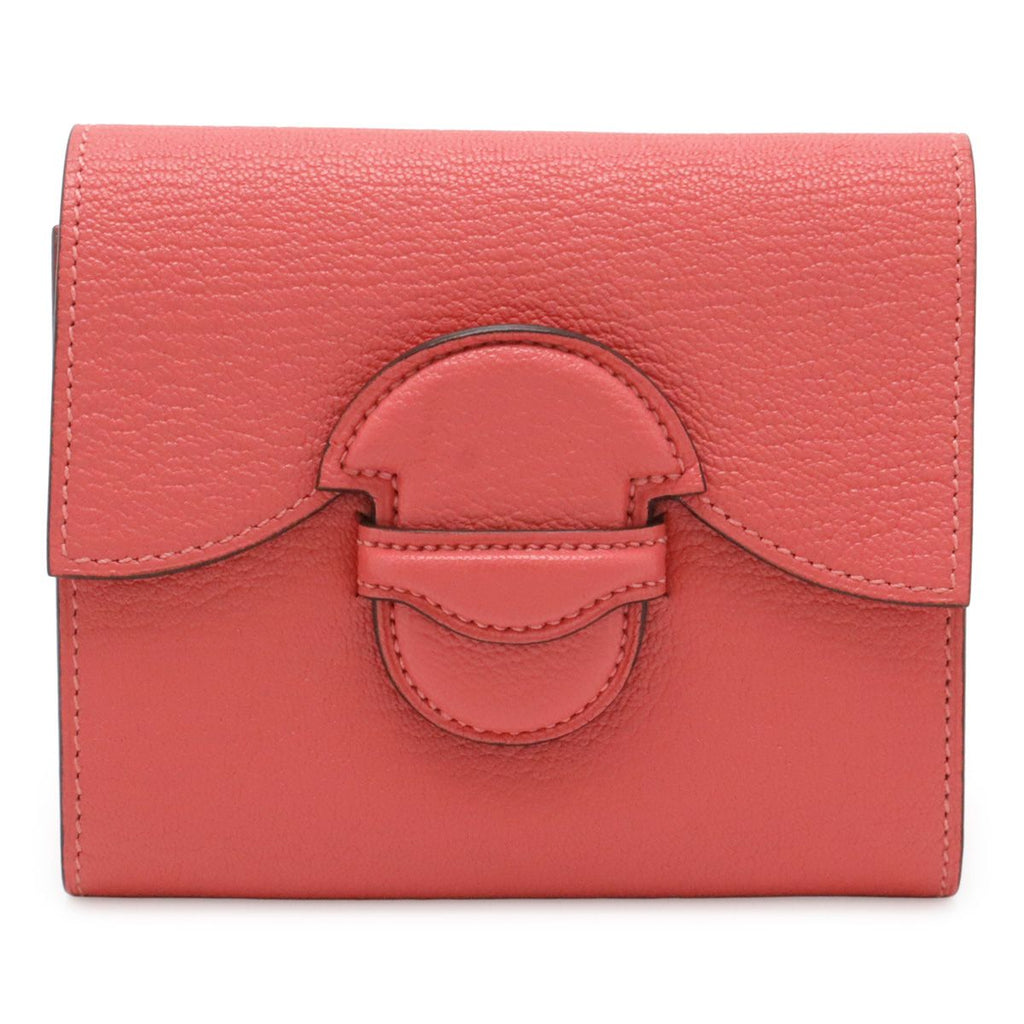 Hermes Portfolio Bifold Wallet Compact Chevre Leather Rose Azalea Pink