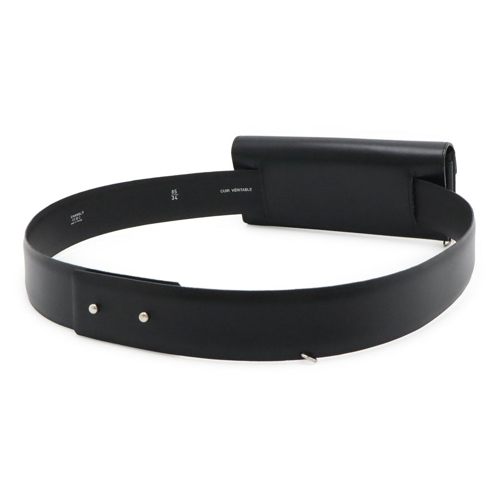 Chanel 2.55 Belt Bag 2-Way Clutch Leather Black Silver Chain Out of Stock 85 — view 2