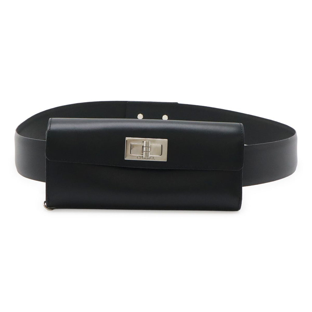 Chanel 2.55 Belt Bag 2-Way Clutch Leather Black Silver Chain Out of Stock 85