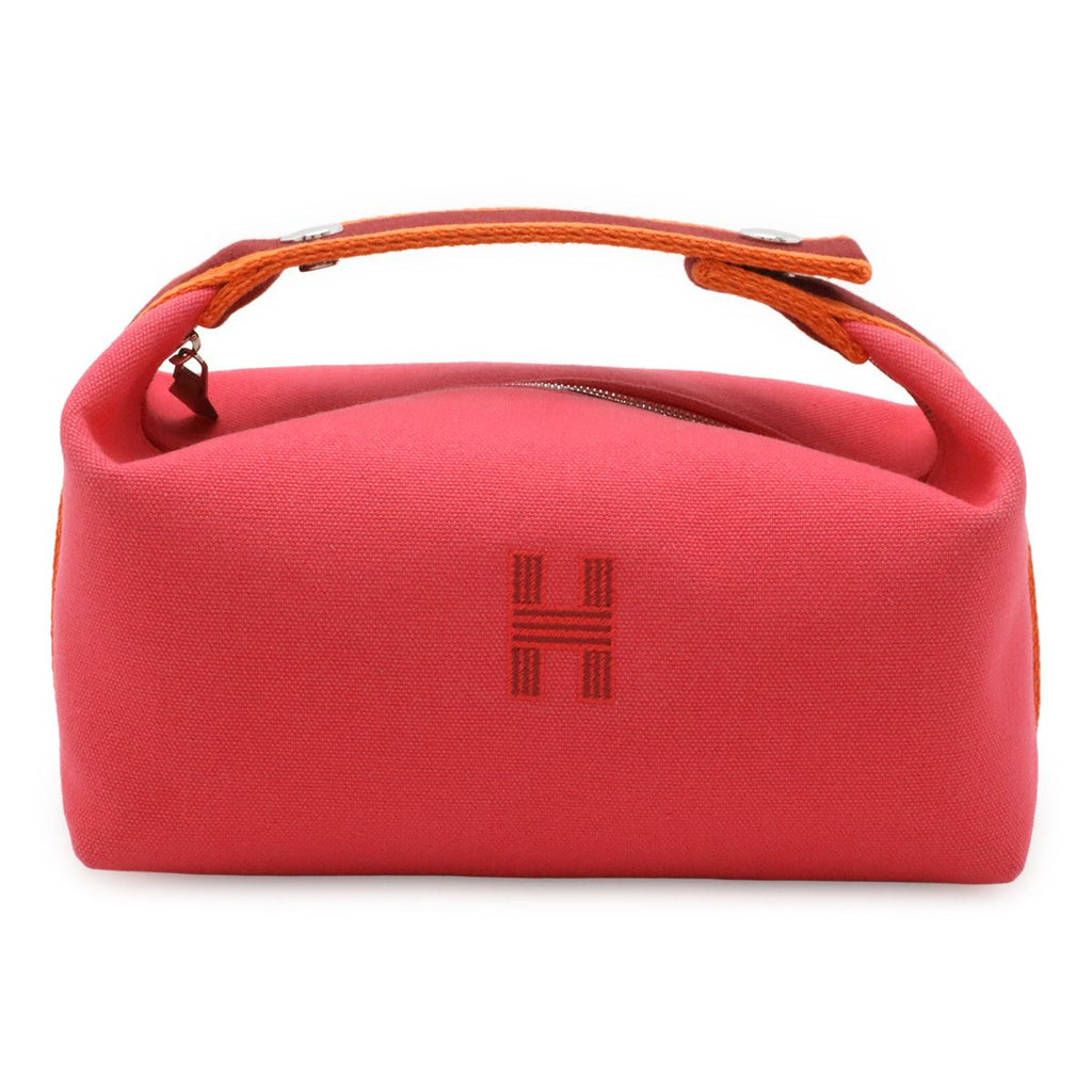 Hermes Bride-a-Brac PM Bath Pouch Makeup Cosmetic Handbag Canvas Hibiscus Pink