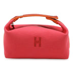 Hermes Bride-a-Brac PM Bath Pouch Makeup Cosmetic Handbag Canvas Hibiscus Pink