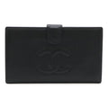 Chanel CC Logo Kiss Lock Wallet Caviar Leather Black Gold