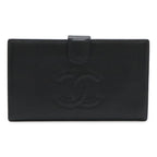 Chanel CC Logo Kiss Lock Wallet Caviar Leather Black Gold